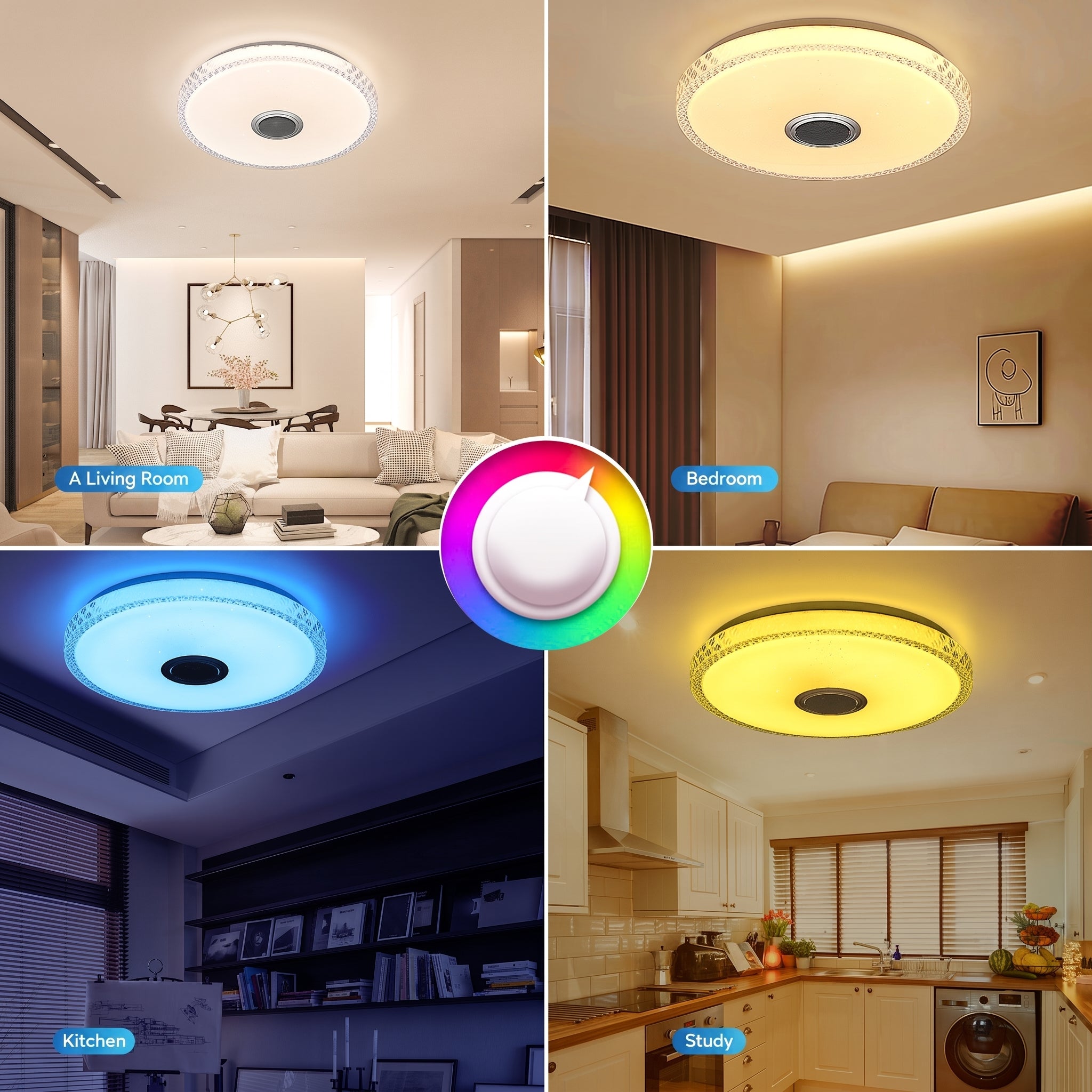 OYAJIA 40W Crystal LED Ceiling Light with Bluetooth Speaker, RGB and Remote