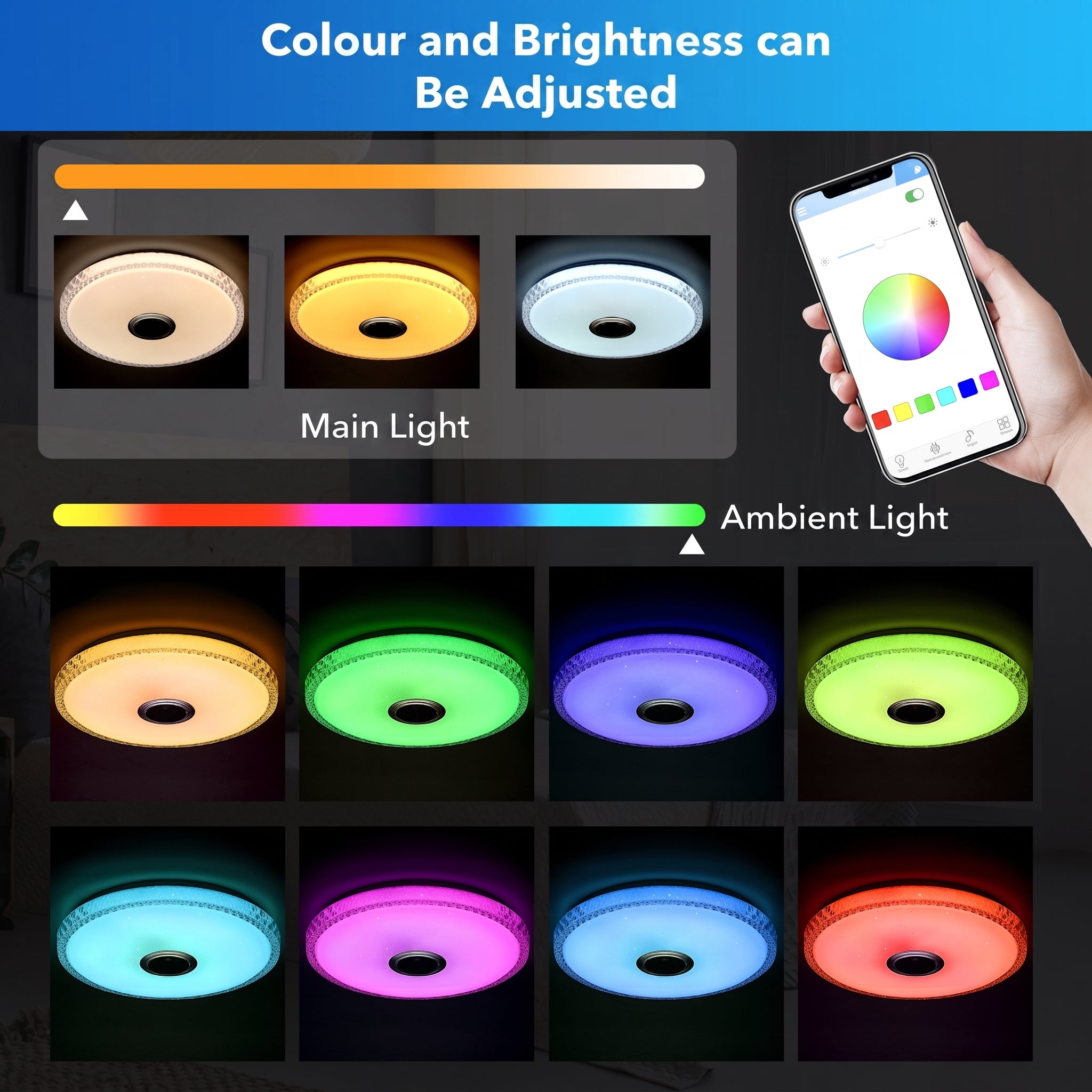 OYAJIA 40W Crystal LED Ceiling Light with Bluetooth Speaker, RGB and Remote