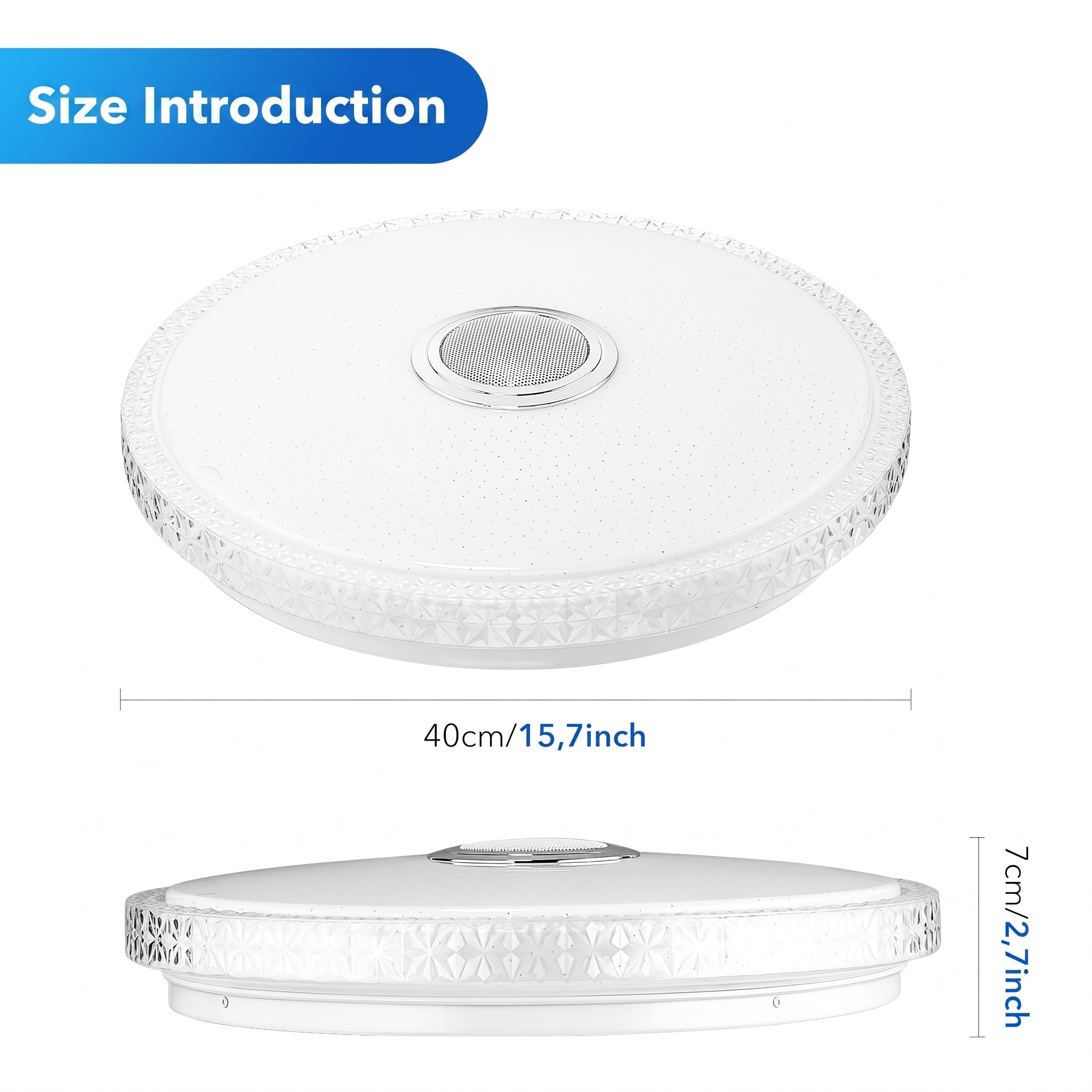 OYAJIA 40W Crystal LED Ceiling Light with Bluetooth Speaker, RGB and Remote