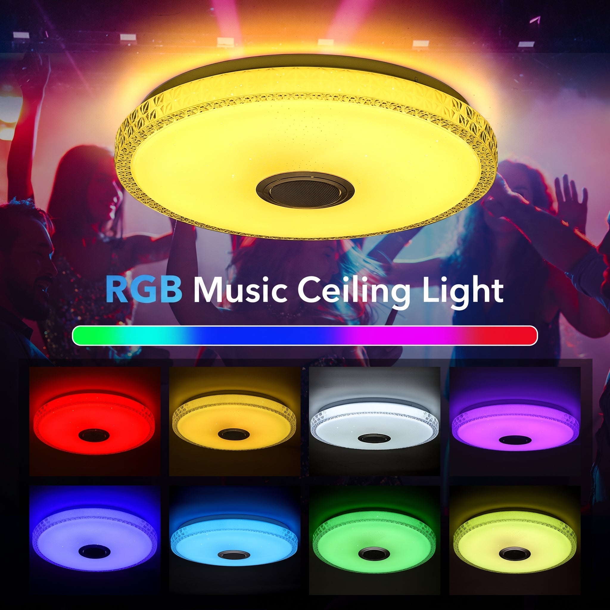 OYAJIA 40W Crystal LED Ceiling Light with Bluetooth Speaker, RGB and Remote