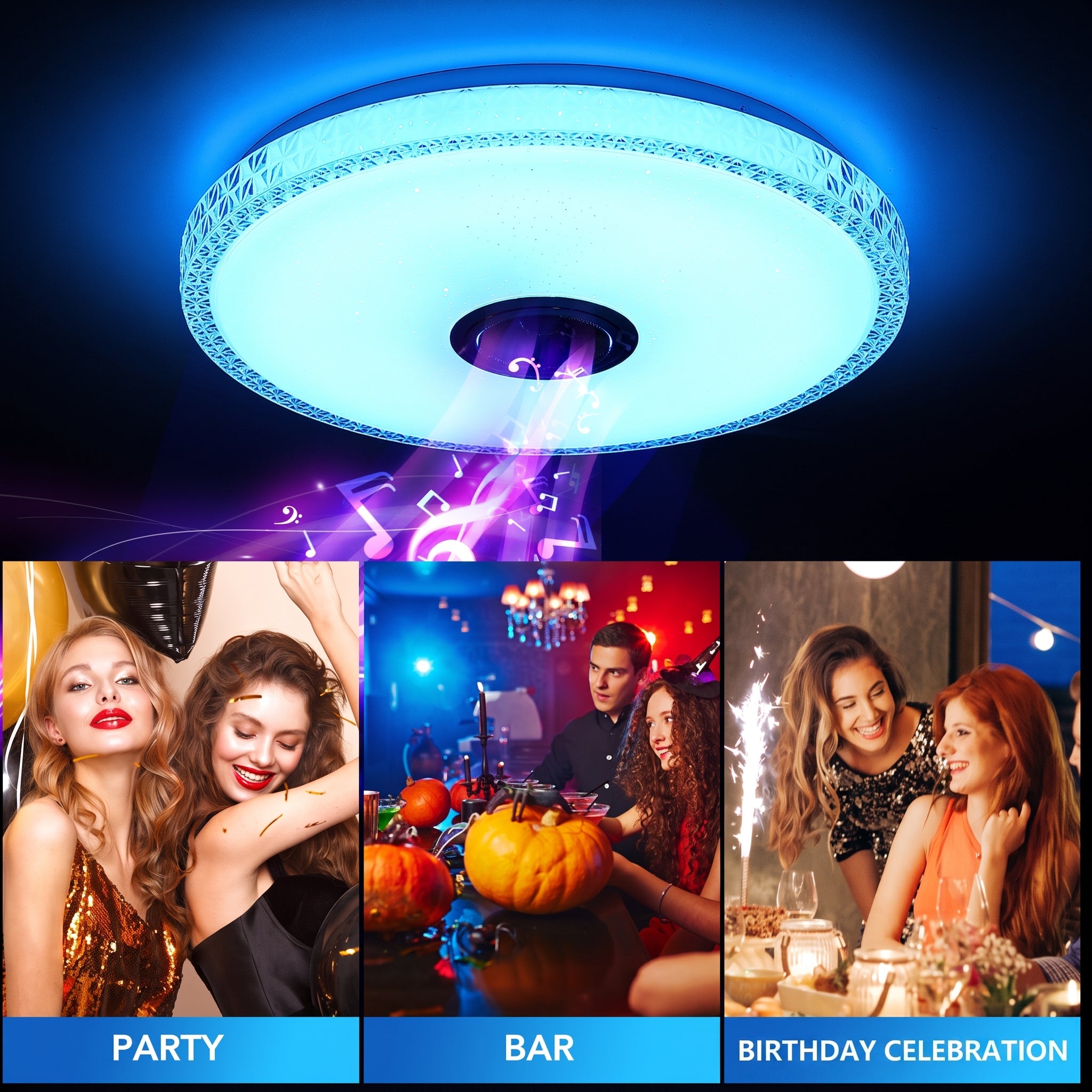 OYAJIA 40W Crystal LED Ceiling Light with Bluetooth Speaker, RGB and Remote