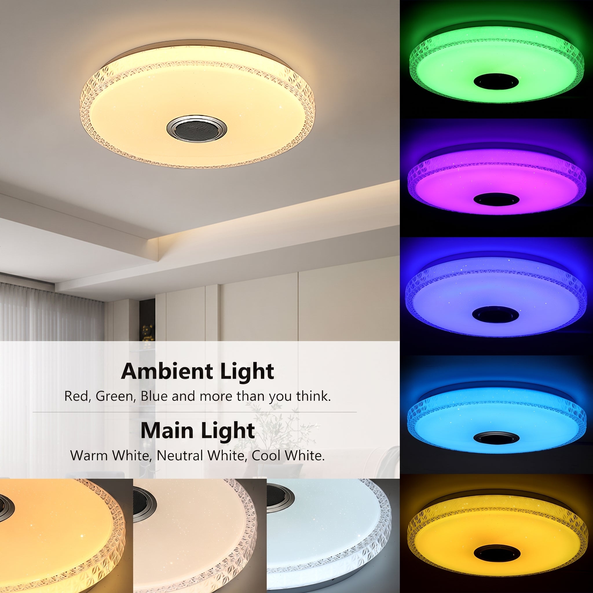 OYAJIA 40W Crystal LED Ceiling Light with Bluetooth Speaker, RGB and Remote