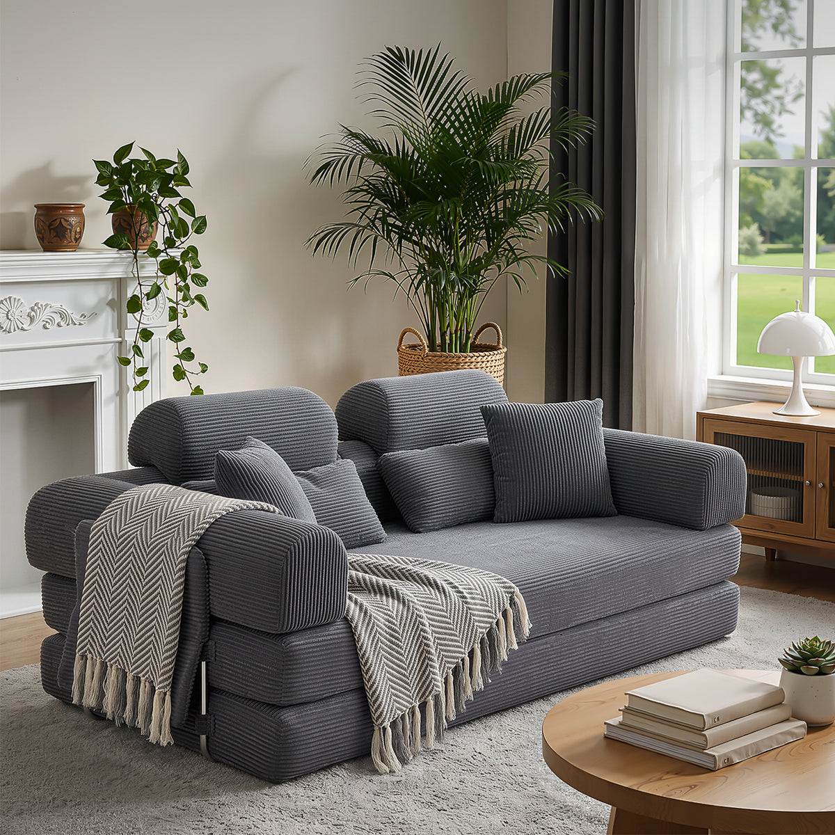 OYAJIA Boneless Corduroy Sofa Bed with High Backrest & Lumbar Support