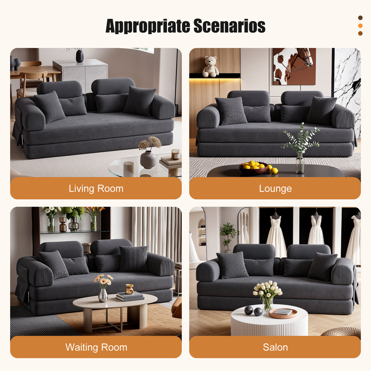 OYAJIA Boneless Corduroy Sofa Bed with High Backrest & Lumbar Support