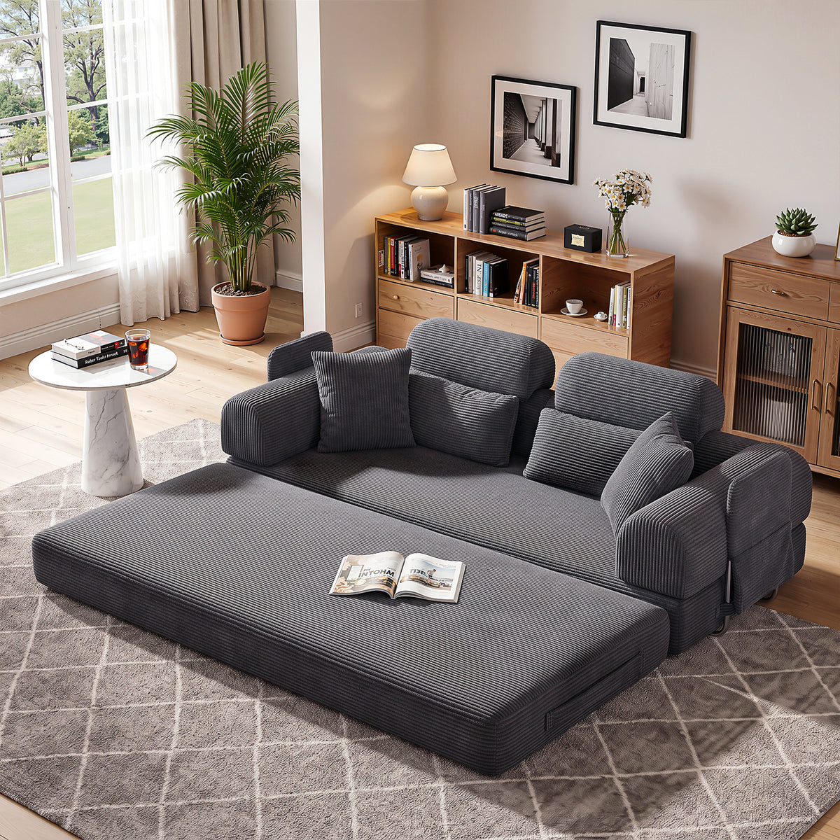 OYAJIA Boneless Corduroy Sofa Bed with High Backrest & Lumbar Support