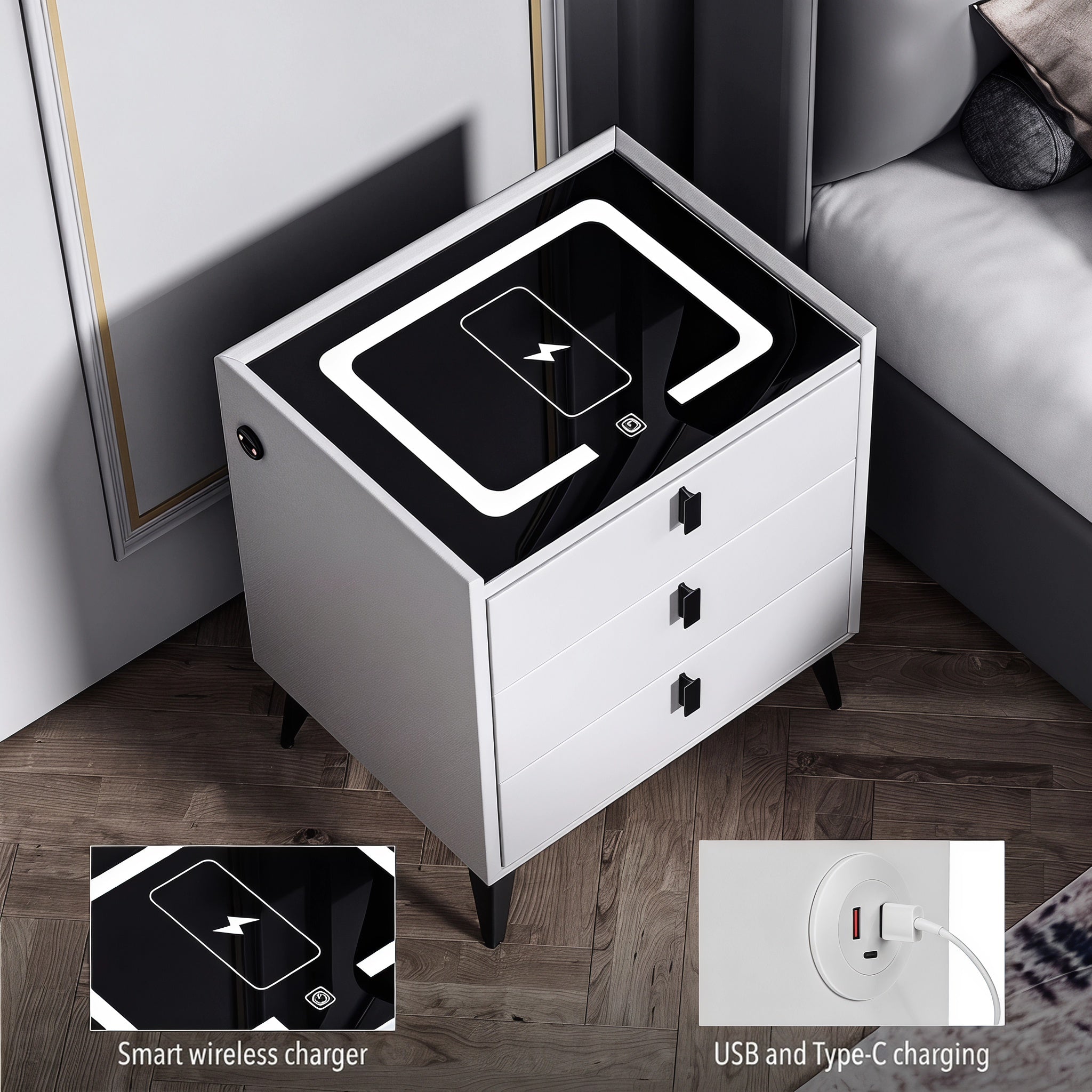 OYAJIA Modern Bedside Table with Storage for Bedroom