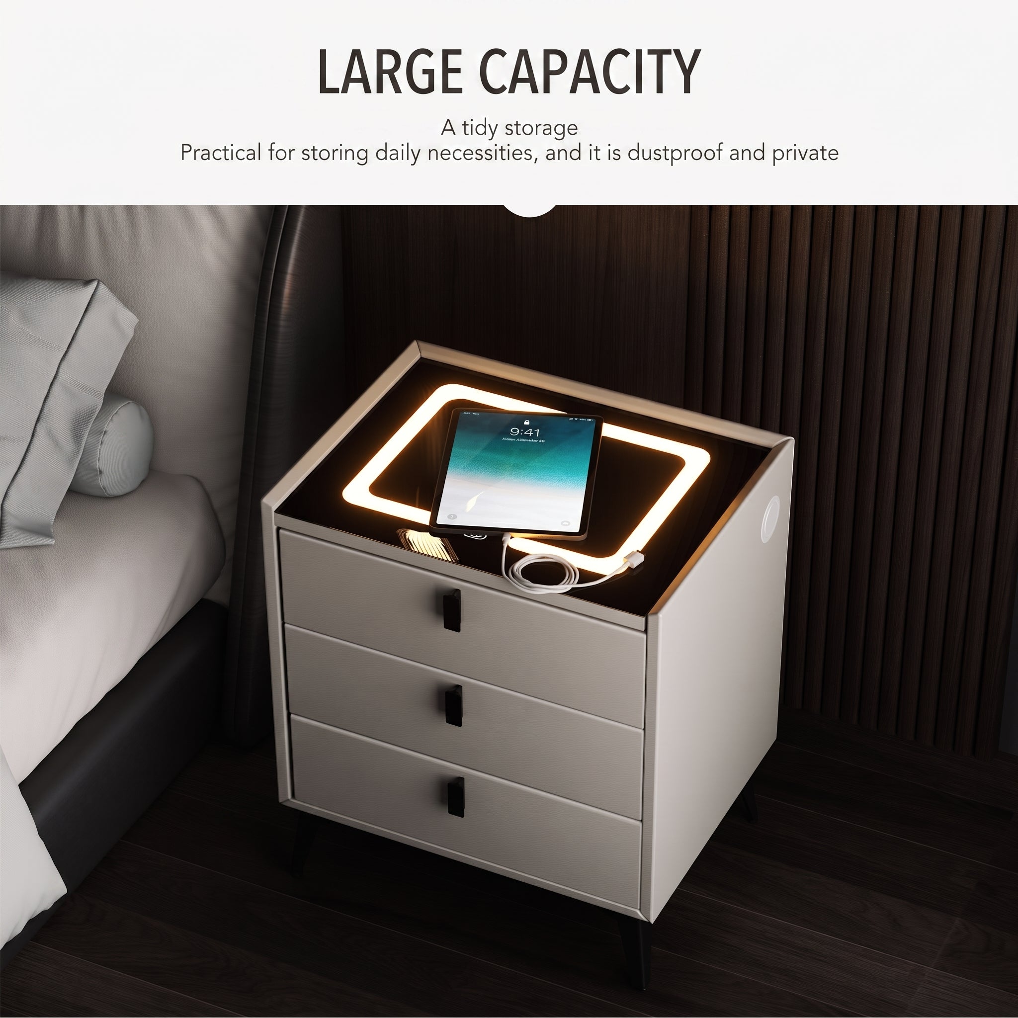 OYAJIA Modern Bedside Table with Storage for Bedroom