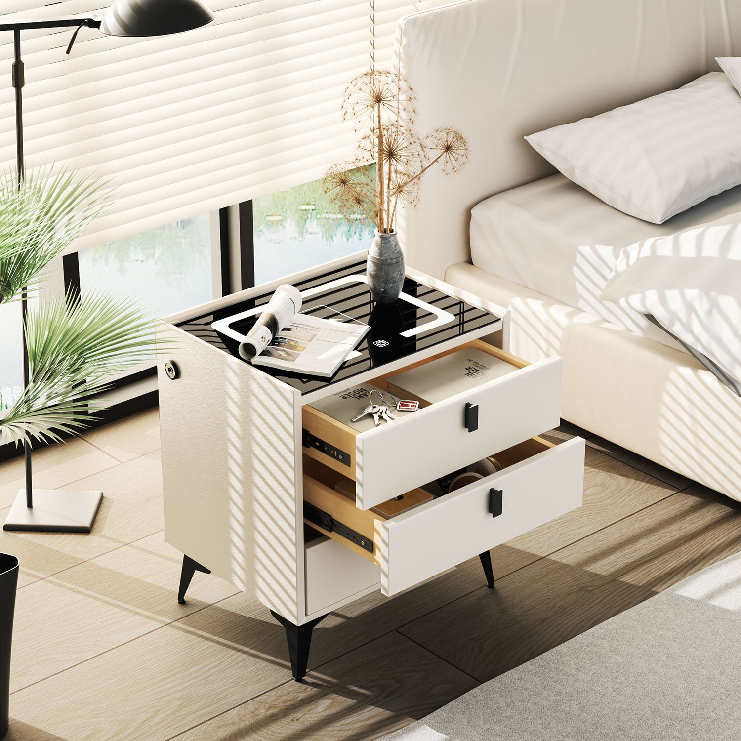 OYAJIA Modern Bedside Table with Storage for Bedroom