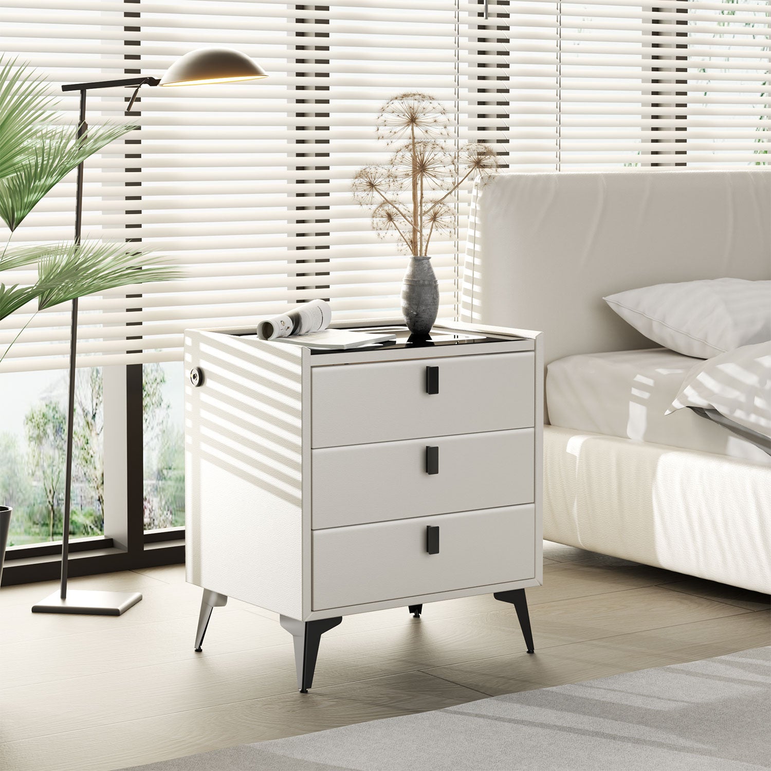 OYAJIA Modern Bedside Table with Storage for Bedroom