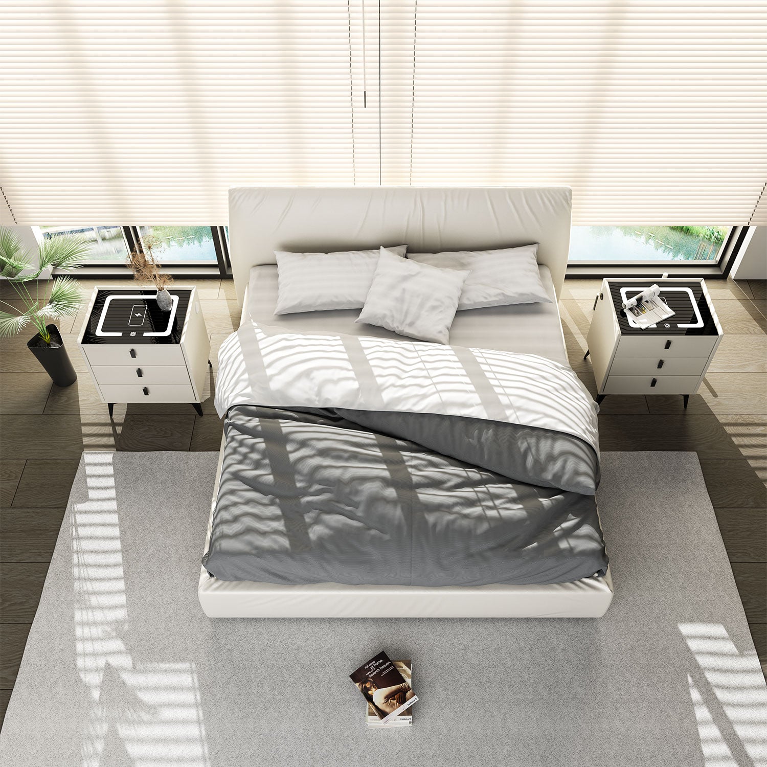 OYAJIA Modern Bedside Table with Storage for Bedroom