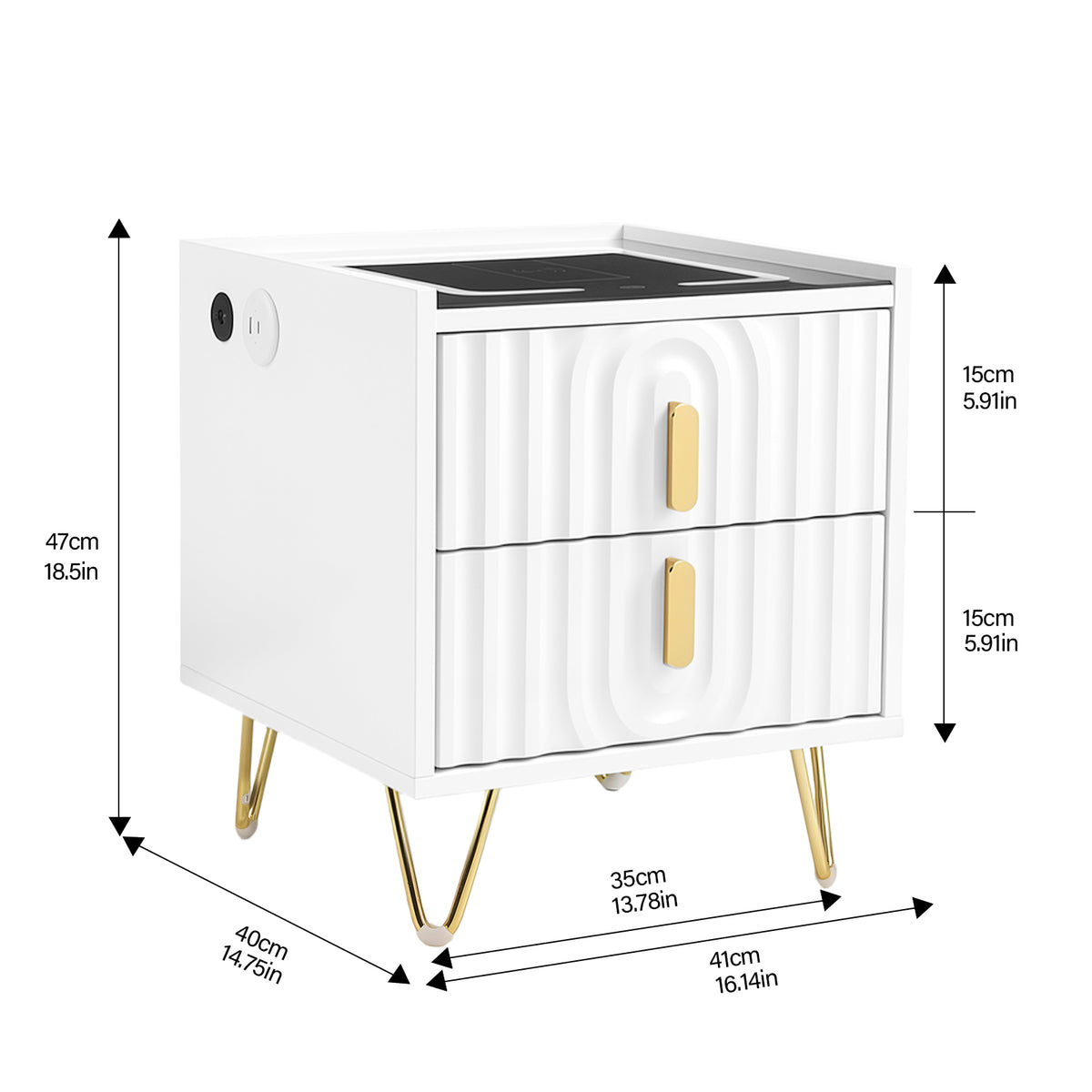 Table de chevet moderne OYAJIA à 3 tiroirs avec chargeur sans fil 15 W, ports USB et USB-C, et bande lumineuse LED à intensité variable