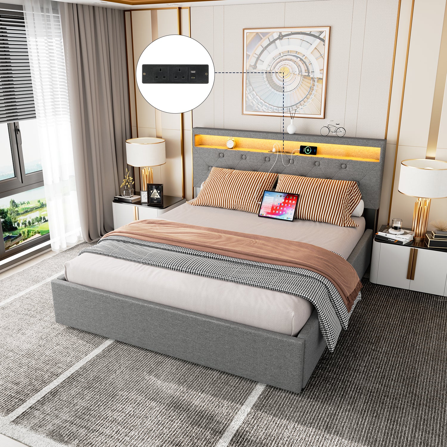 OYAJIA Modern Upholstered Bed Frame with Storage for Bedroom