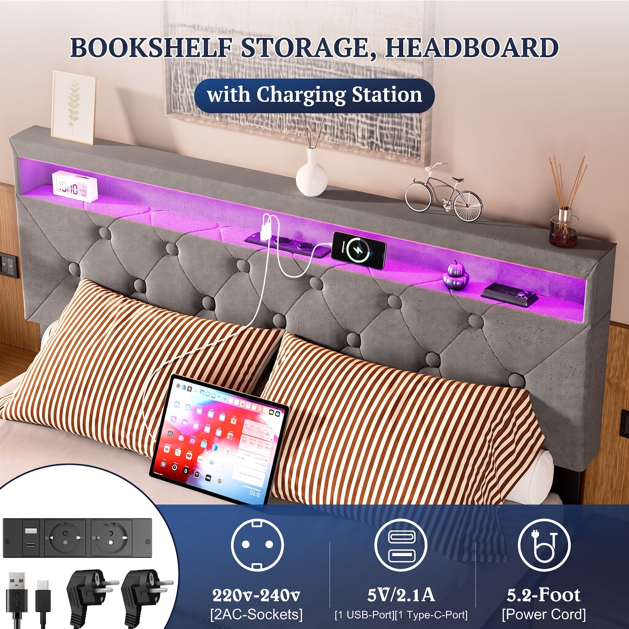 OYAJIA Modern Upholstered Bed Frame with Storage for Bedroom