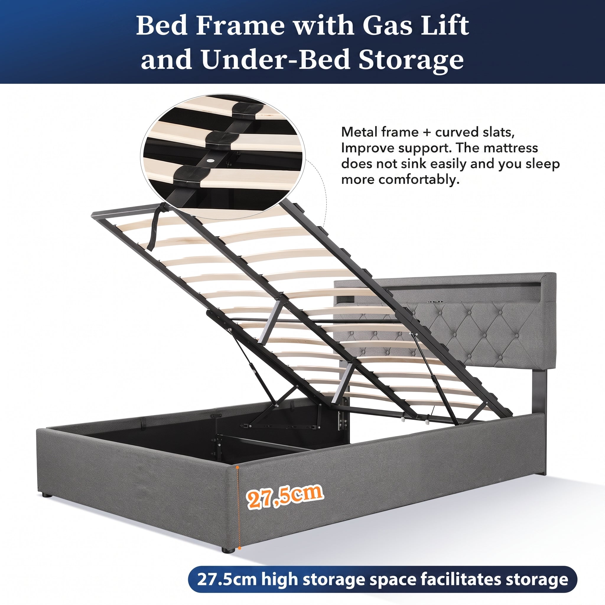 OYAJIA Modern Upholstered Bed Frame with Storage for Bedroom