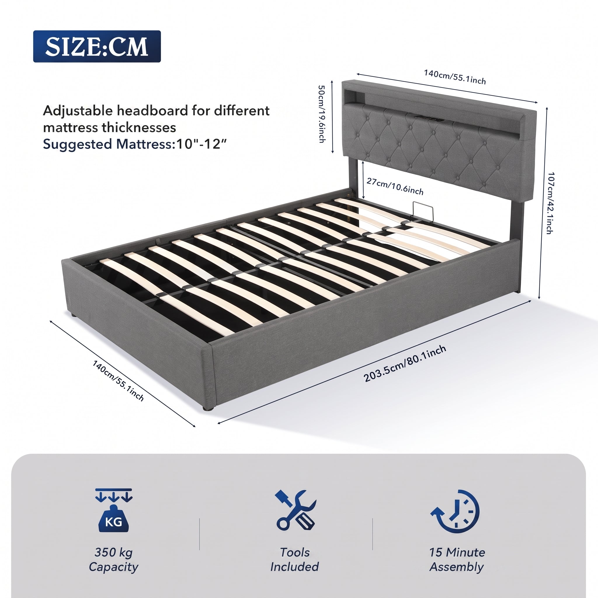 OYAJIA Modern Upholstered Bed Frame with Storage for Bedroom