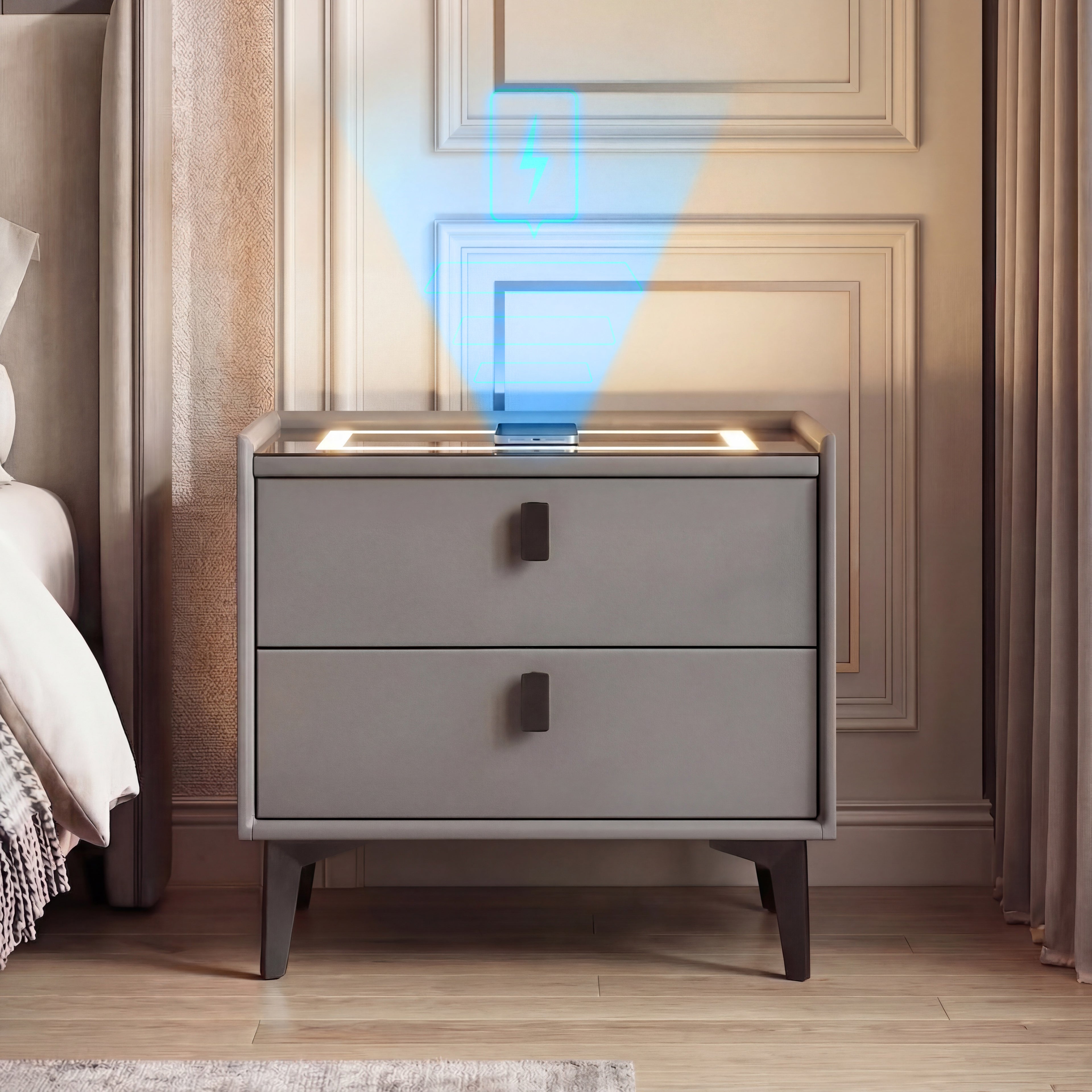 OYAJIA Nachttisch mit Bluetooth-Lautsprecher, USB-Anschluss und 2-stufigem Stauraum