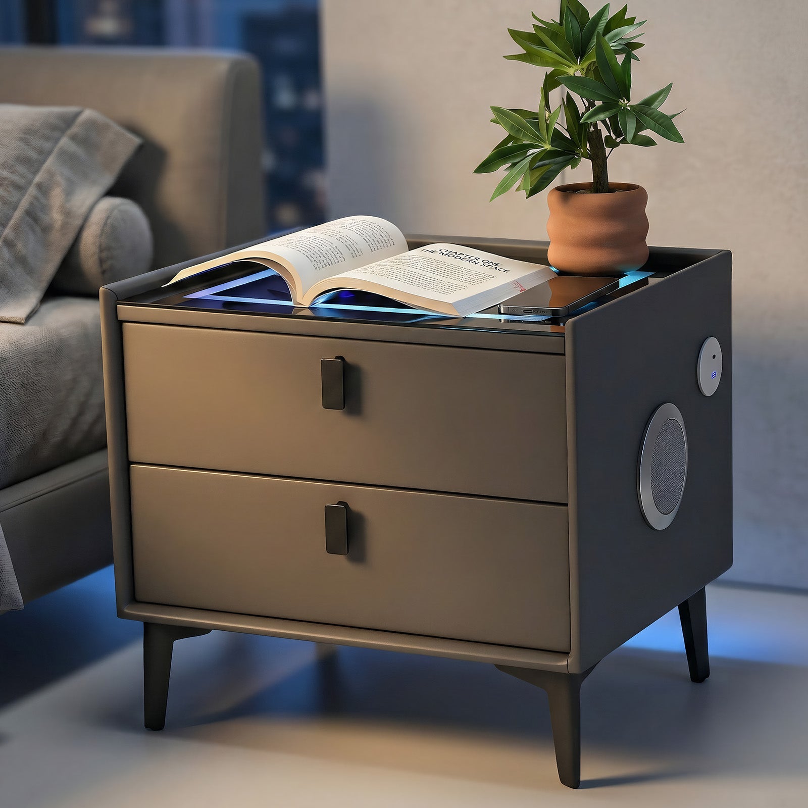 OYAJIA Nightstand with RGB Lighting, Bluetooth Speaker, USB Port and 2-Tier Storage