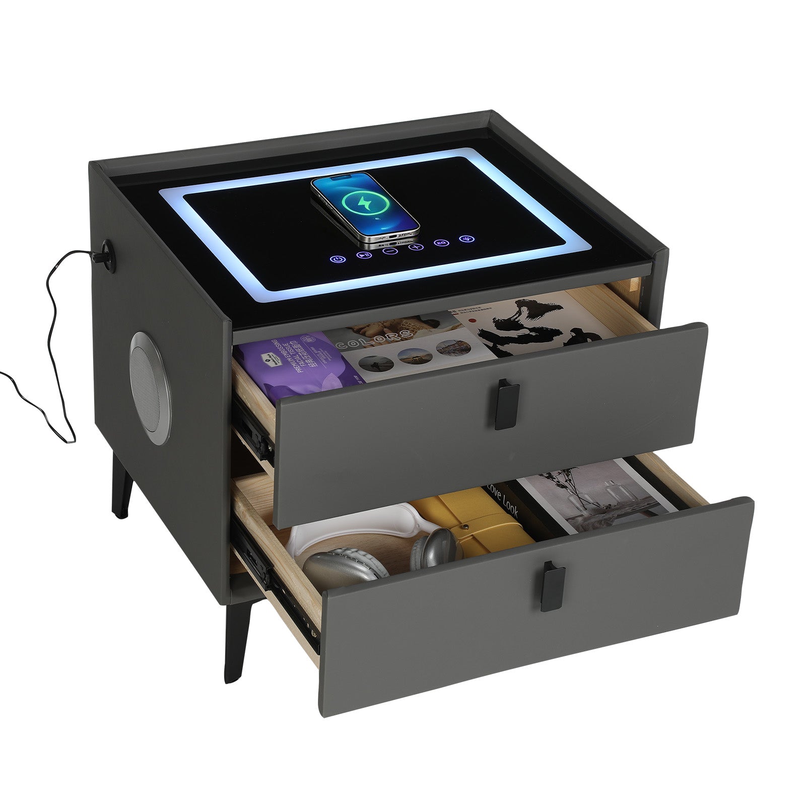 OYAJIA Nightstand with RGB Lighting, Bluetooth Speaker, USB Port and 2-Tier Storage