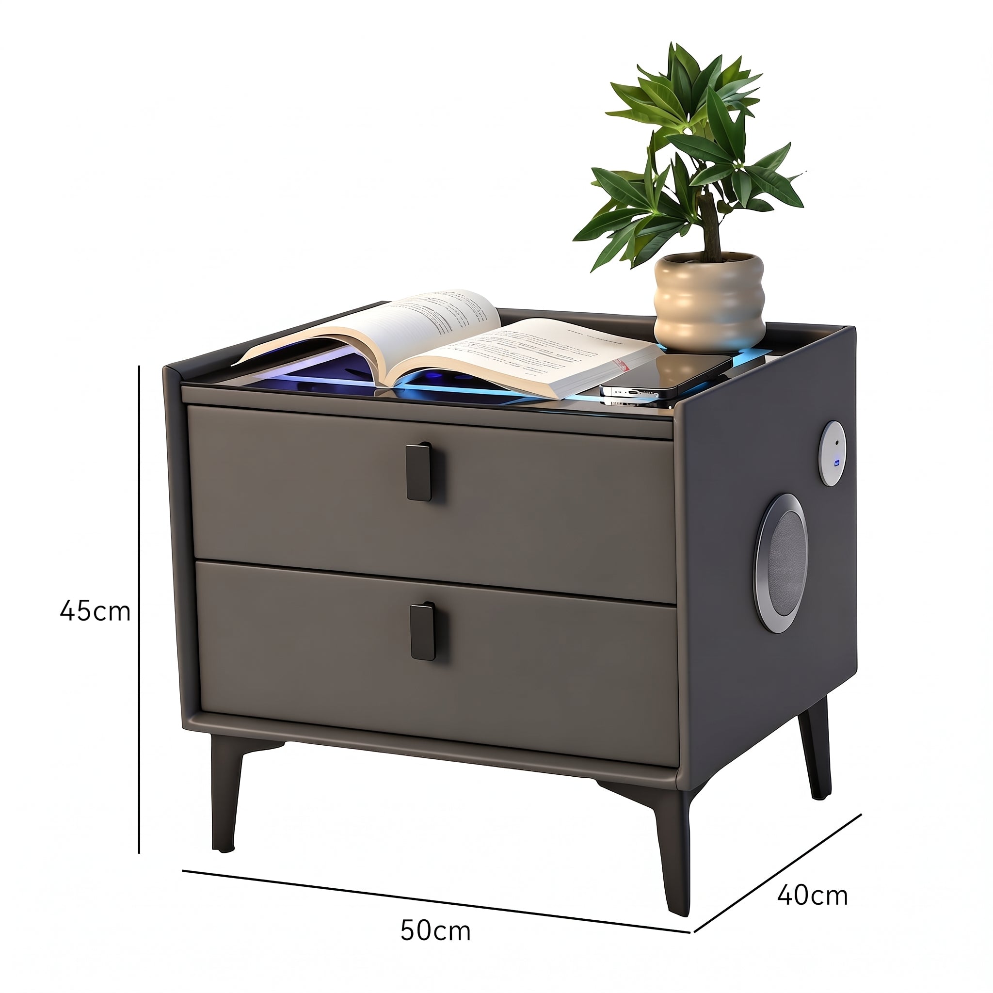 OYAJIA Nightstand with RGB Lighting, Bluetooth Speaker, USB Port and 2-Tier Storage