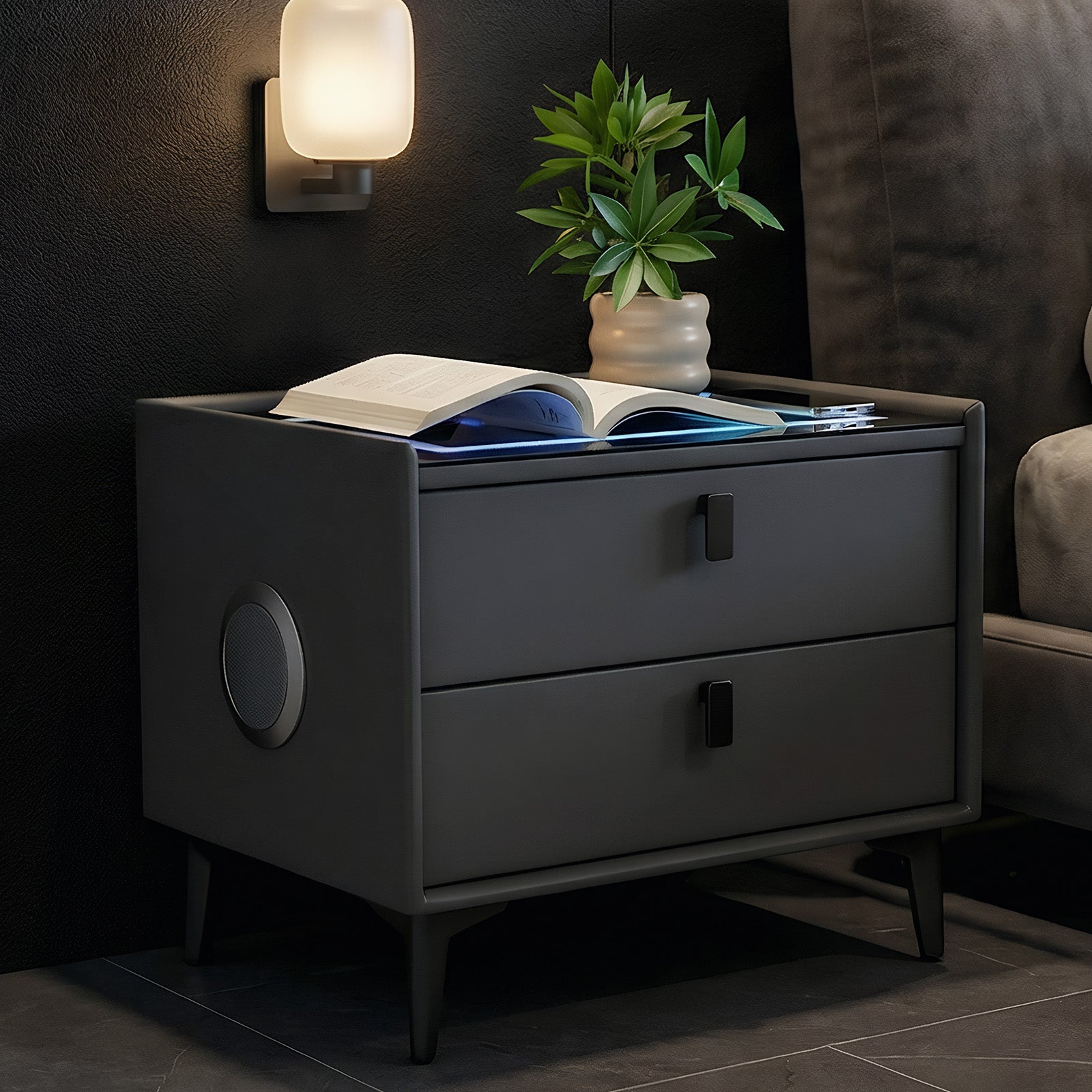 OYAJIA Nightstand with RGB Lighting, Bluetooth Speaker, USB Port and 2-Tier Storage