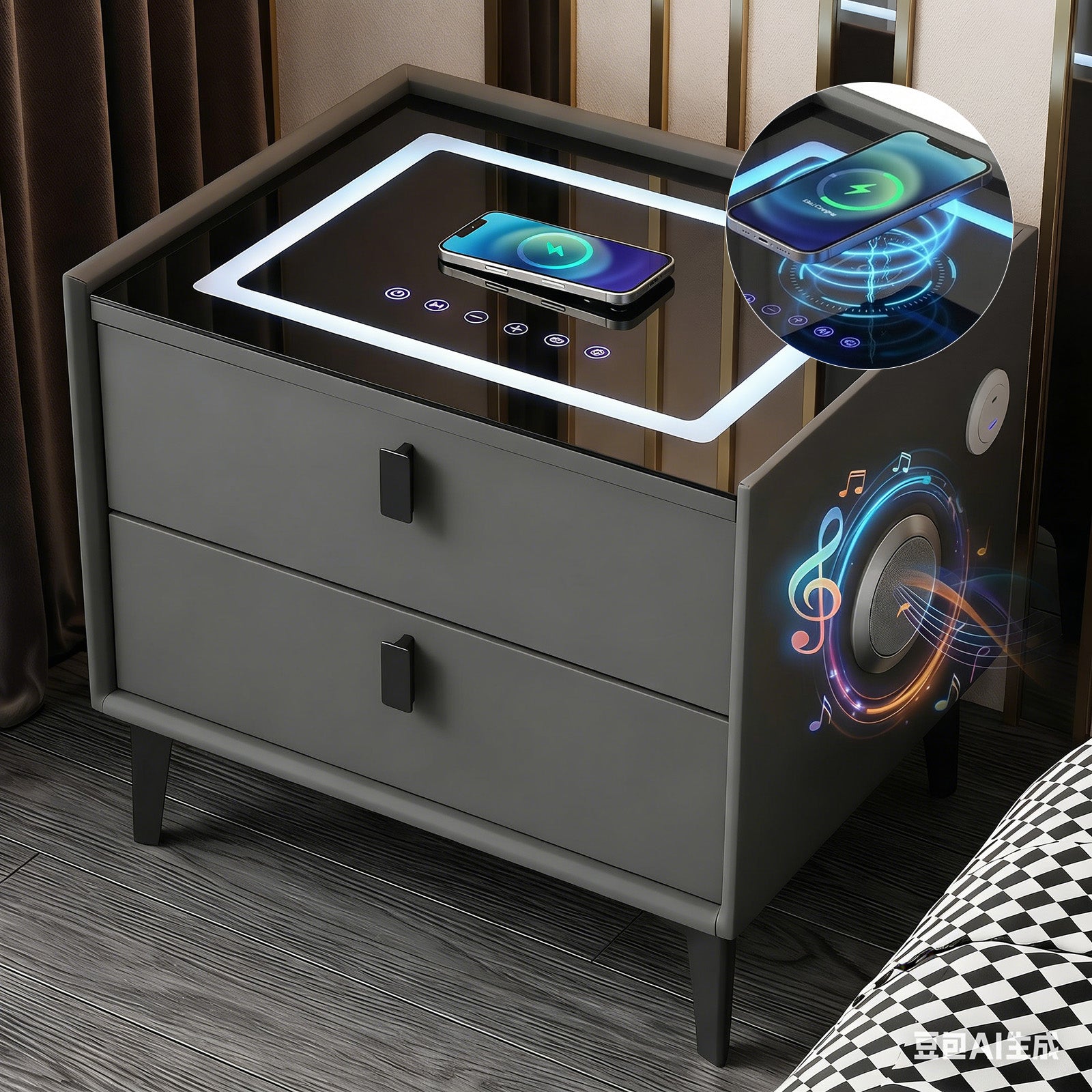 OYAJIA Nightstand with RGB Lighting, Bluetooth Speaker, USB Port and 2-Tier Storage