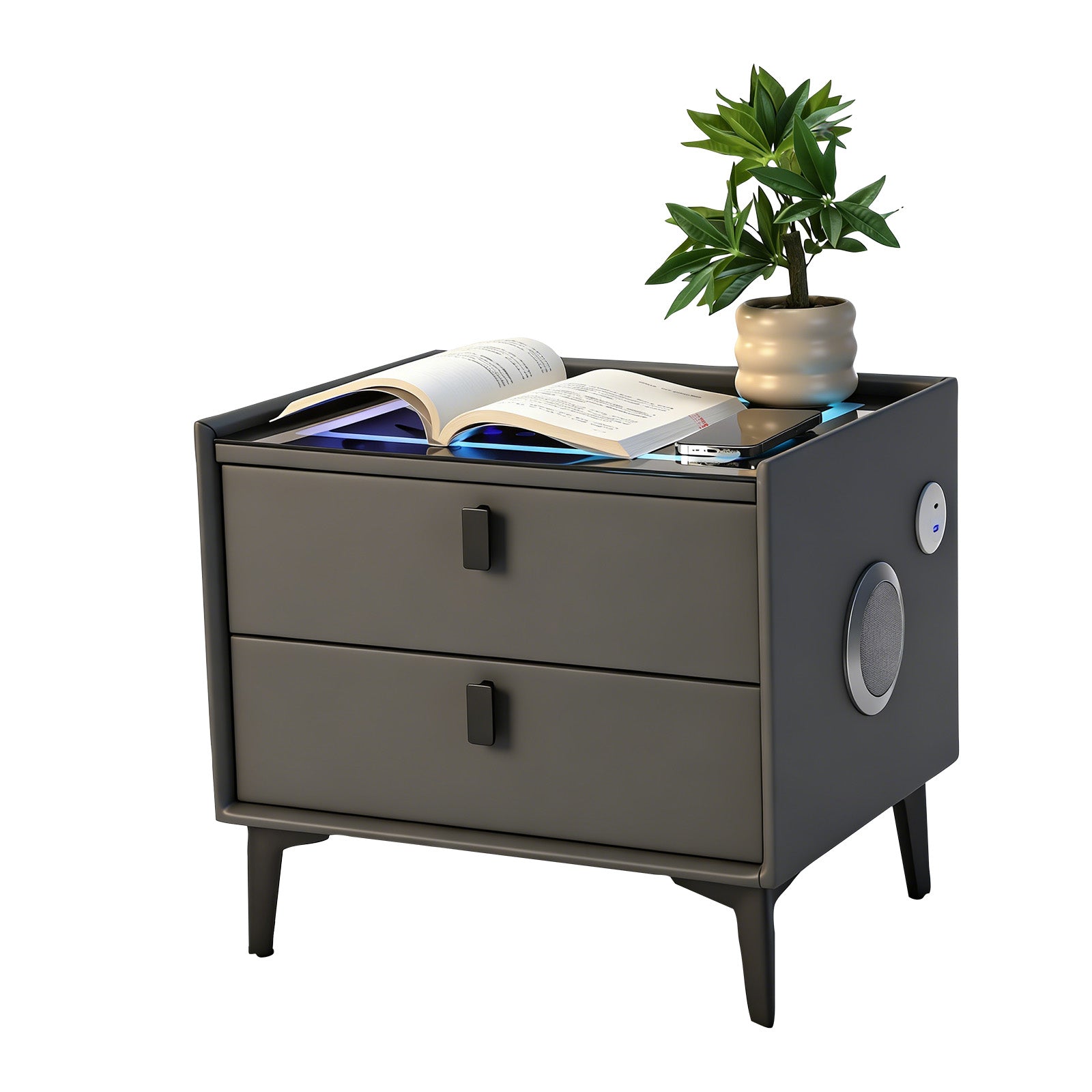 OYAJIA Nightstand with RGB Lighting, Bluetooth Speaker, USB Port and 2-Tier Storage