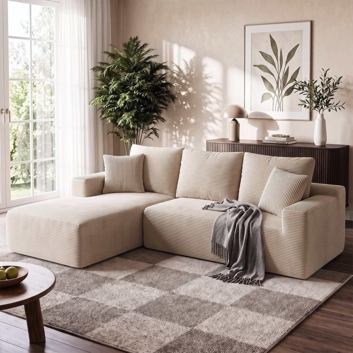 OYAJIA Modular Corner Sofa with Large Chaise Lounge, Sofa Bed, Vacuum-Packed Design