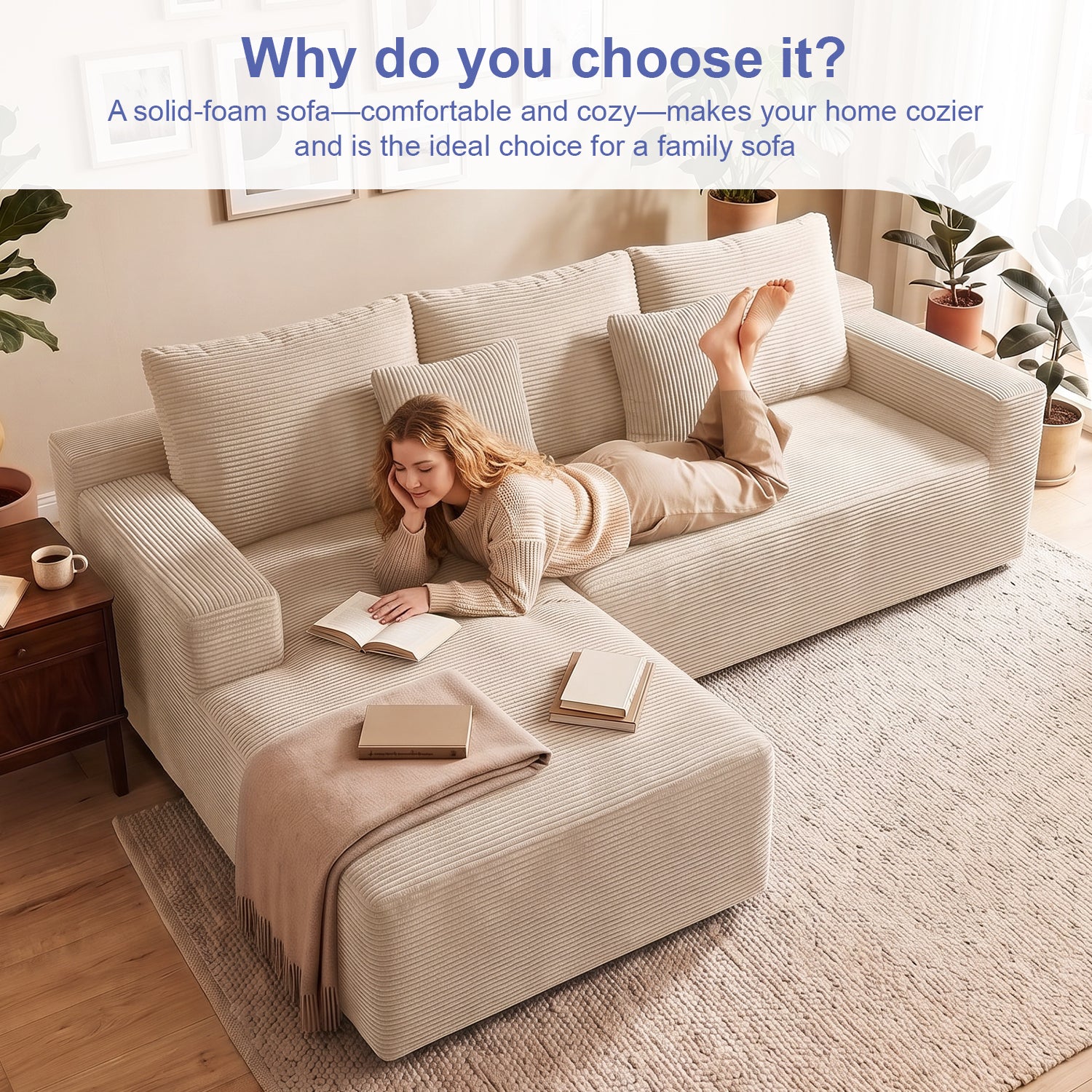 OYAJIA Modular Corner Sofa with Large Chaise Lounge, Sofa Bed, Vacuum-Packed Design