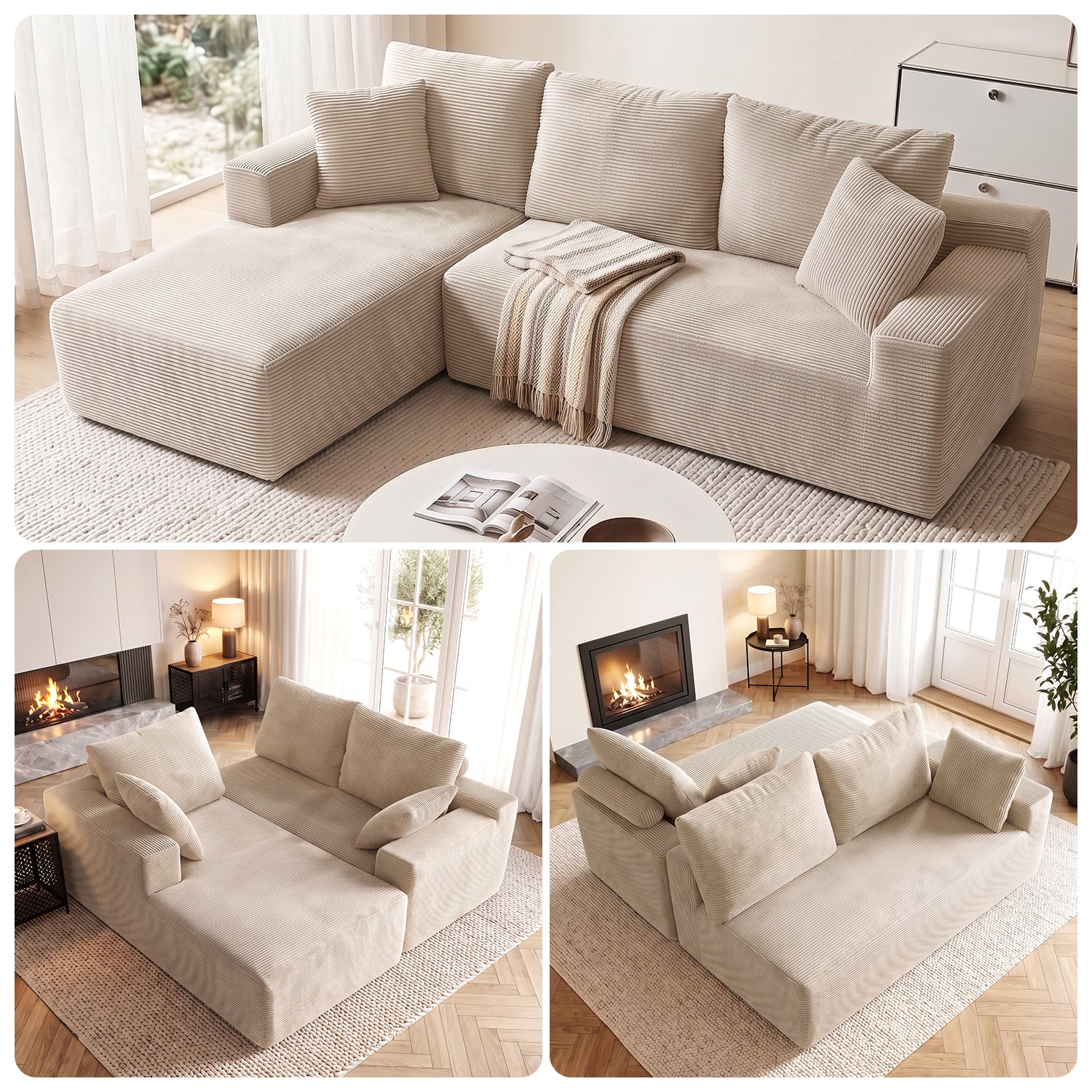 OYAJIA Modular Corner Sofa with Large Chaise Lounge, Sofa Bed, Vacuum-Packed Design
