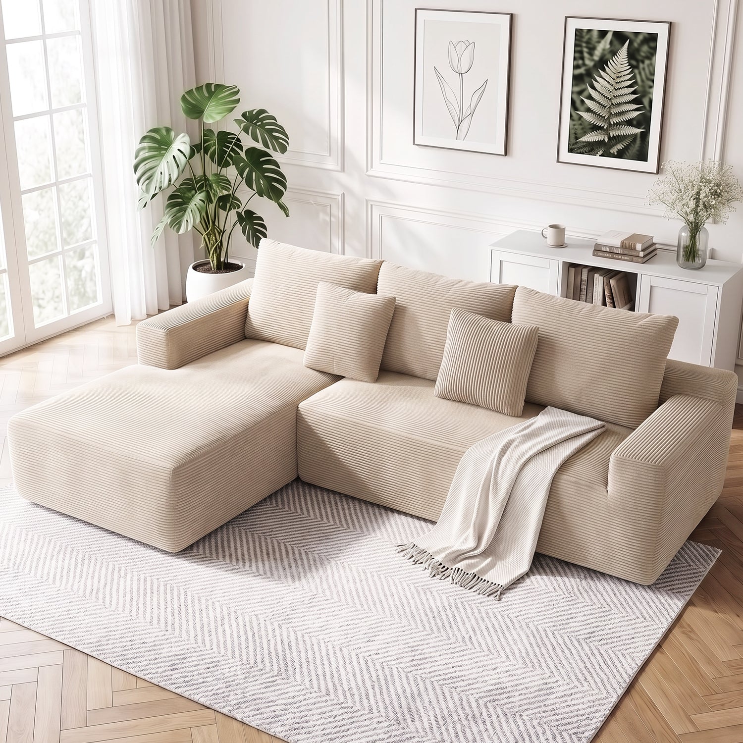 OYAJIA Modular Corner Sofa with Large Chaise Lounge, Sofa Bed, Vacuum-Packed Design