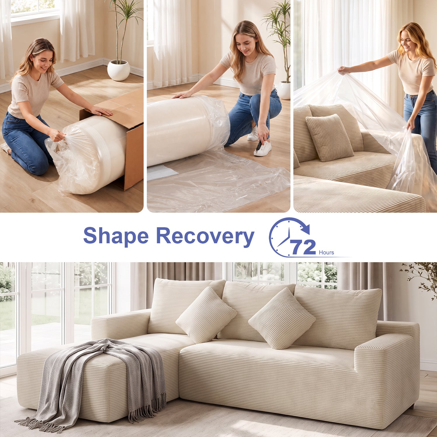 OYAJIA Modular Corner Sofa with Large Chaise Lounge, Sofa Bed, Vacuum-Packed Design