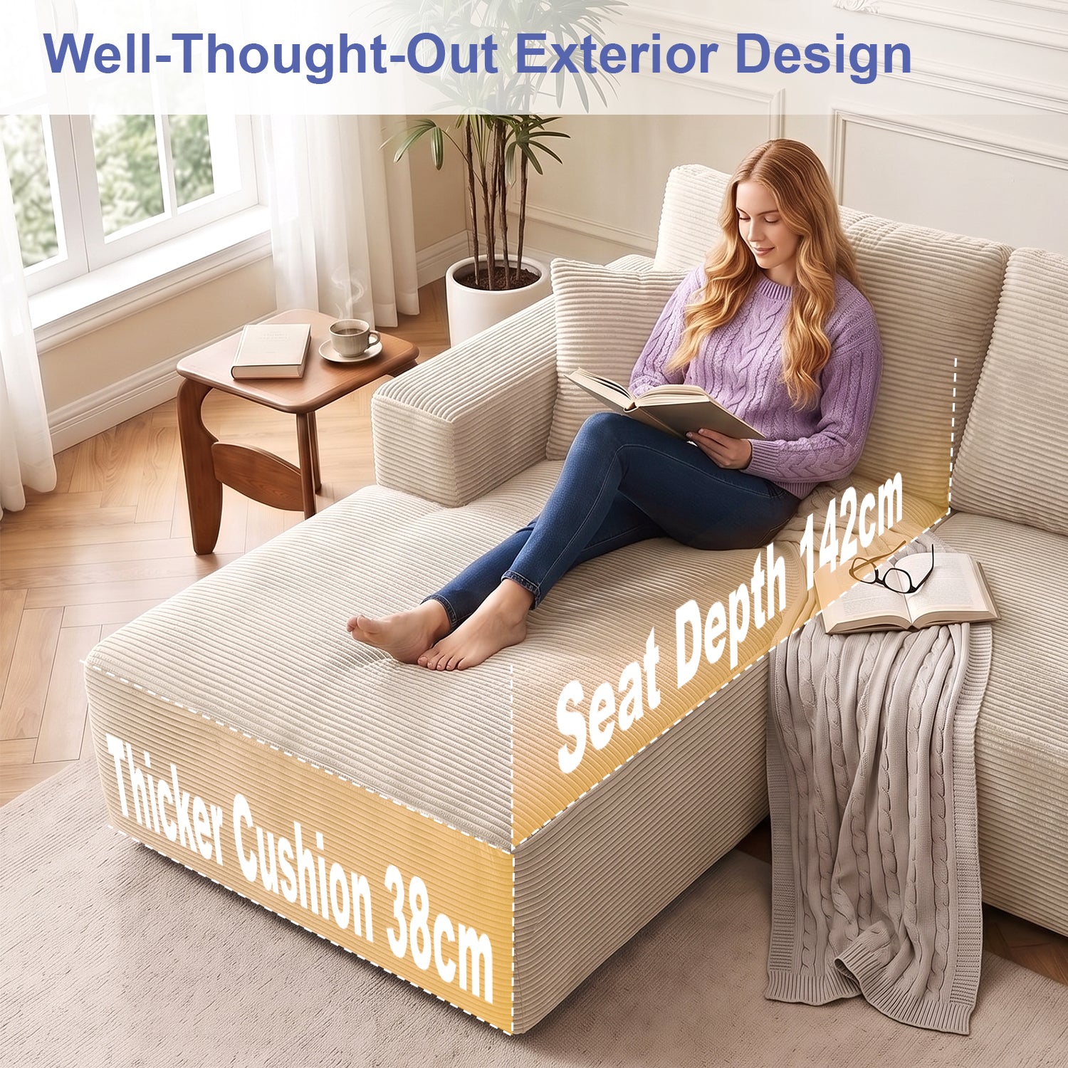 OYAJIA Modular Corner Sofa with Large Chaise Lounge, Sofa Bed, Vacuum-Packed Design