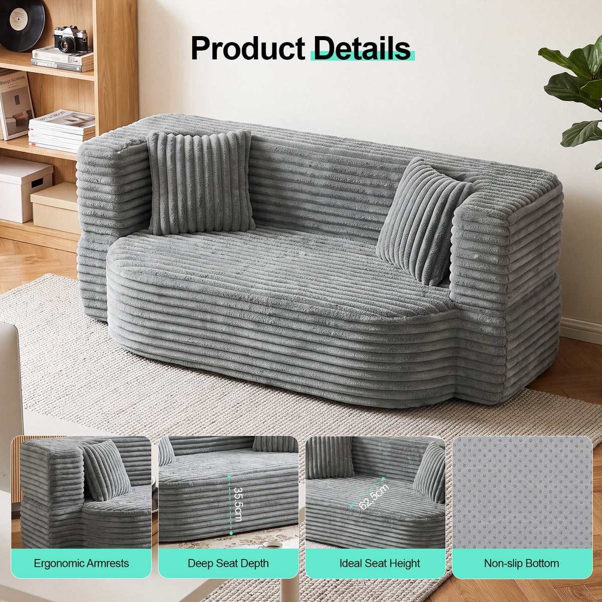 OYAJIA Foldable Corduroy Sofa Bed with 2 Cushions