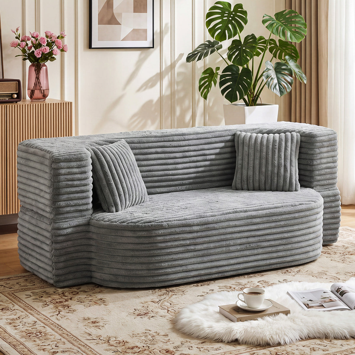 OYAJIA Foldable Corduroy Sofa Bed with 2 Cushions