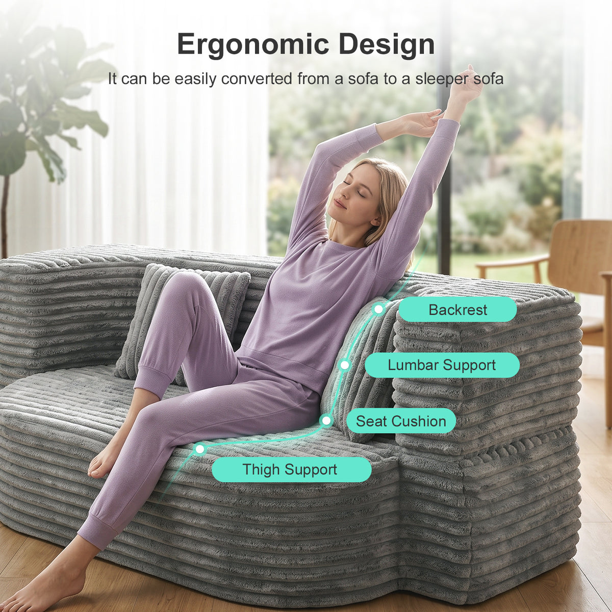 OYAJIA Foldable Corduroy Sofa Bed with 2 Cushions