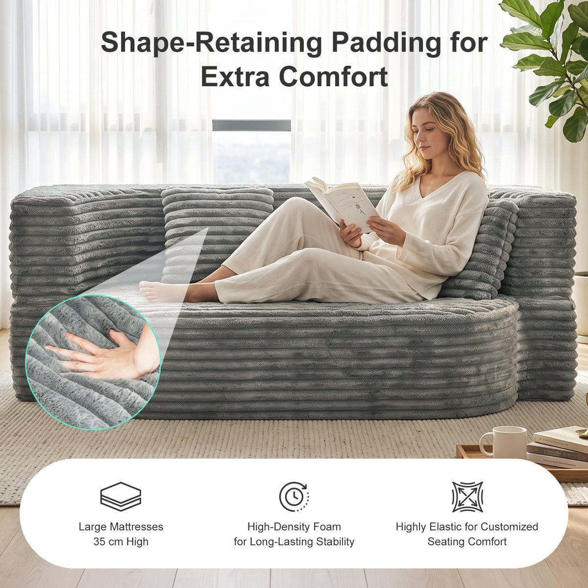 OYAJIA Foldable Corduroy Sofa Bed with 2 Cushions