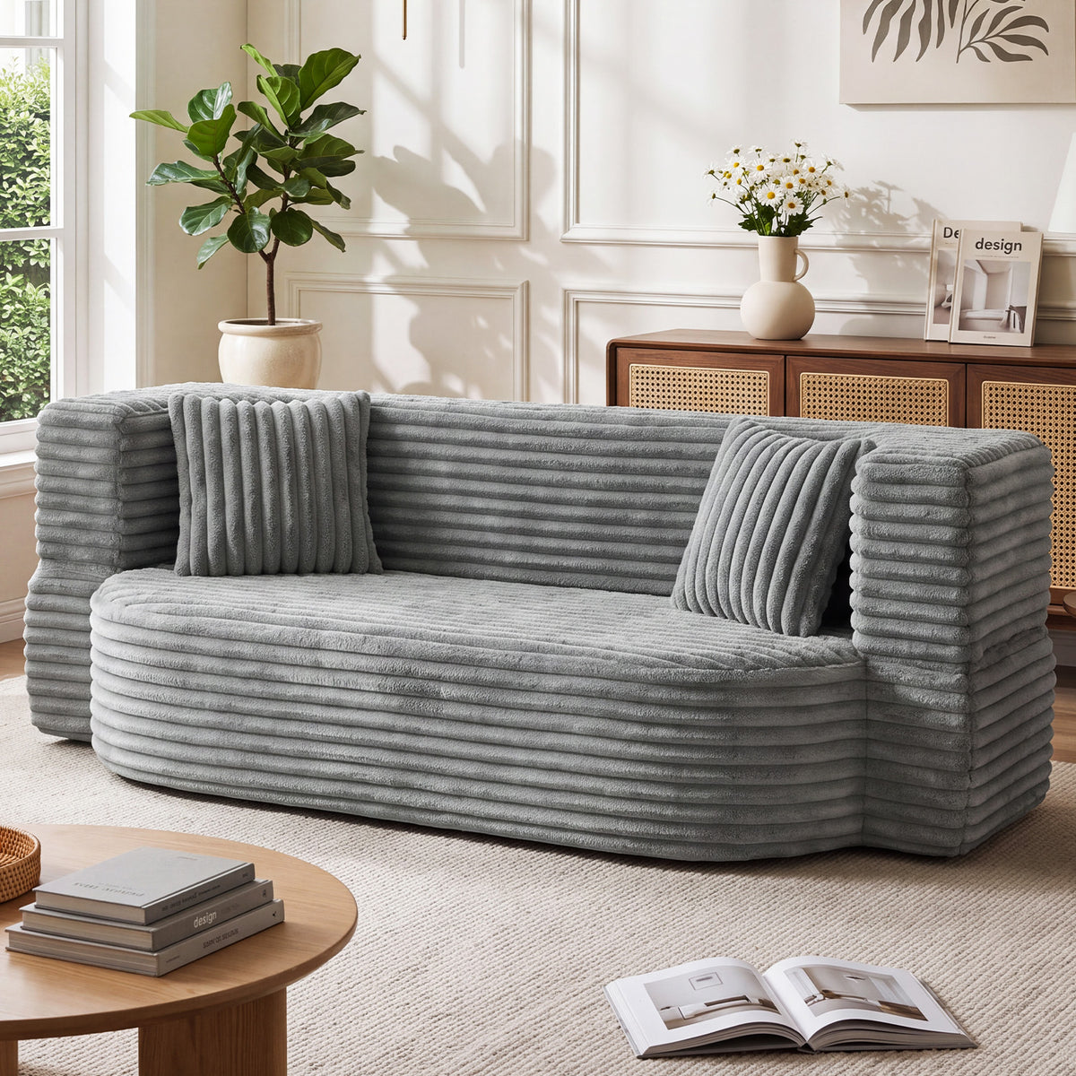 OYAJIA Foldable Corduroy Sofa Bed with 2 Cushions