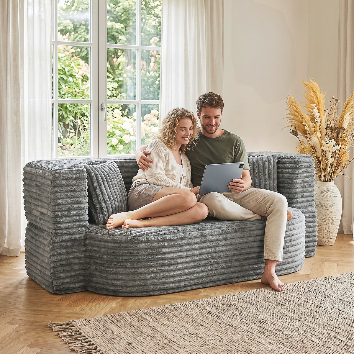 OYAJIA Foldable Corduroy Sofa Bed with 2 Cushions