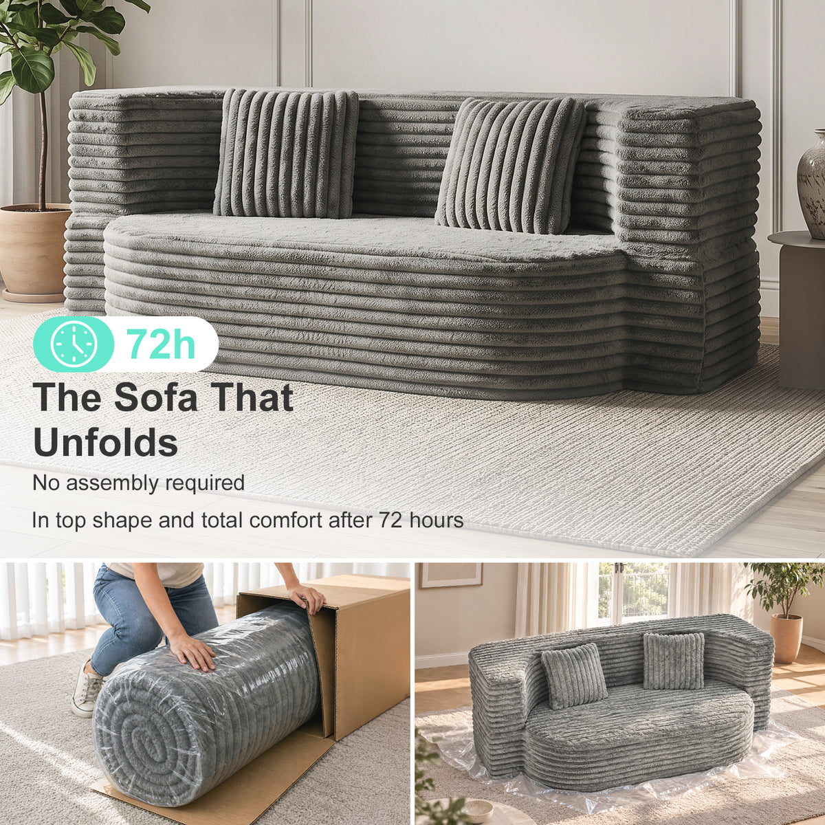 OYAJIA Foldable Corduroy Sofa Bed with 2 Cushions