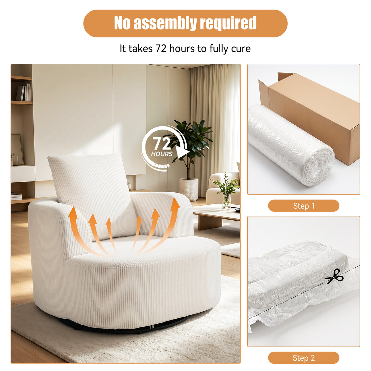 OYAJIA 360° Swivel Armchair with Corduroy Upholstery & Large Cushion