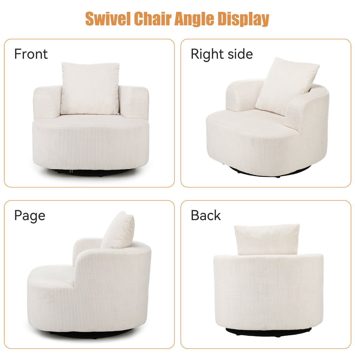 OYAJIA 360° Swivel Armchair with Corduroy Upholstery & Large Cushion