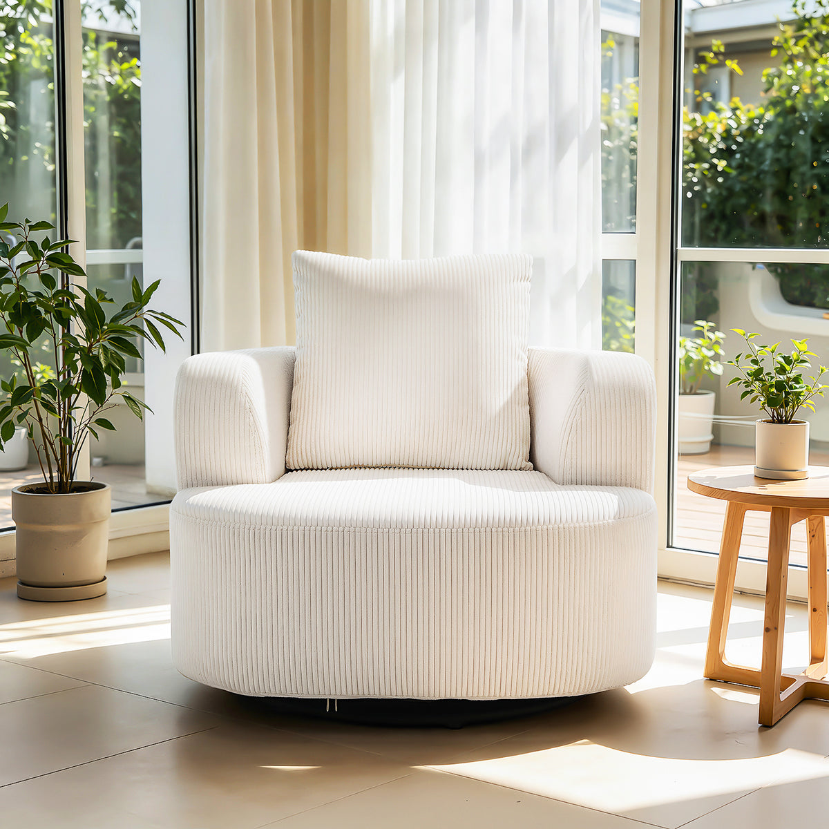 OYAJIA 360° Swivel Armchair with Corduroy Upholstery & Large Cushion