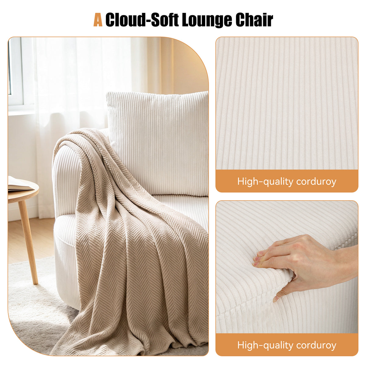 OYAJIA 360° Swivel Armchair with Corduroy Upholstery & Large Cushion