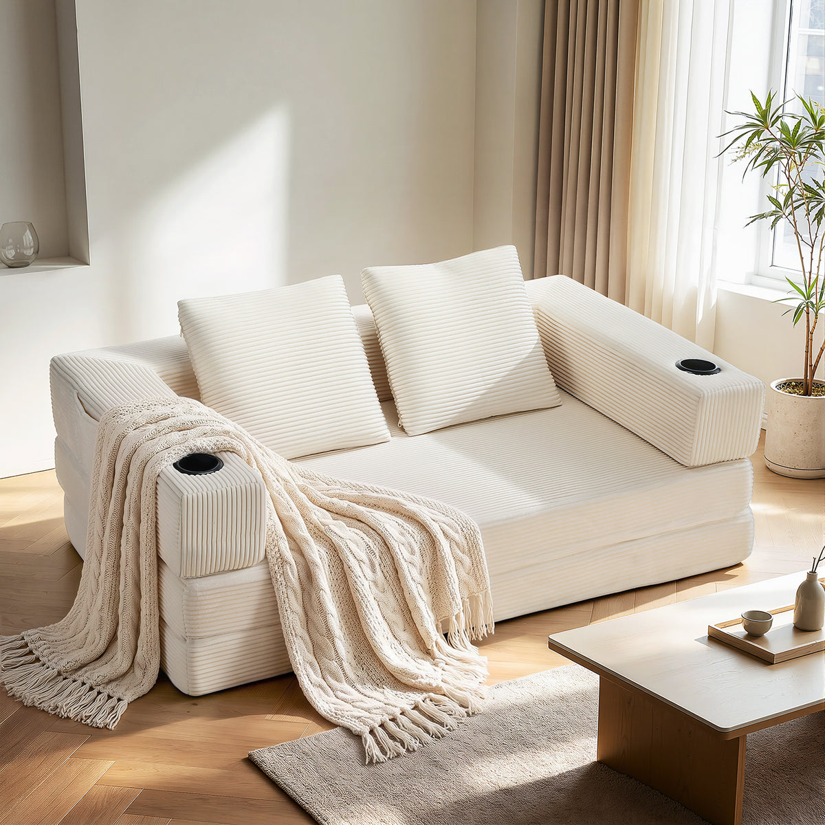 OYAJIA Corduroy Sofa Bed with Boneless Design & Foldable Function