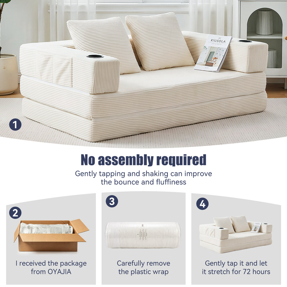 OYAJIA Corduroy Sofa Bed with Boneless Design & Foldable Function