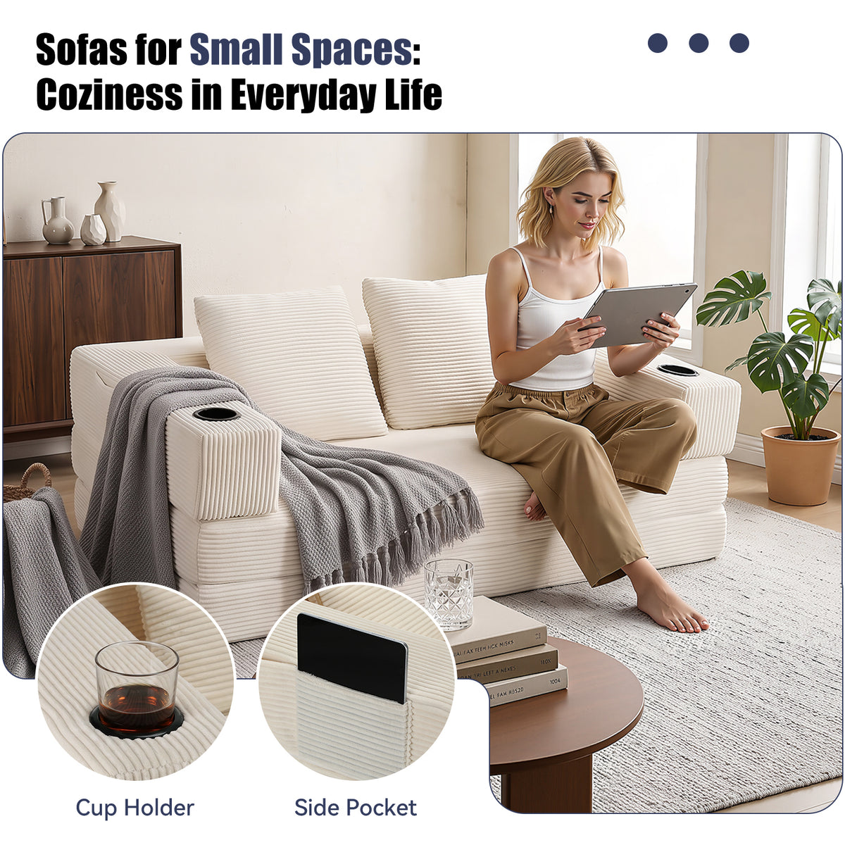 OYAJIA Corduroy Sofa Bed with Boneless Design & Foldable Function