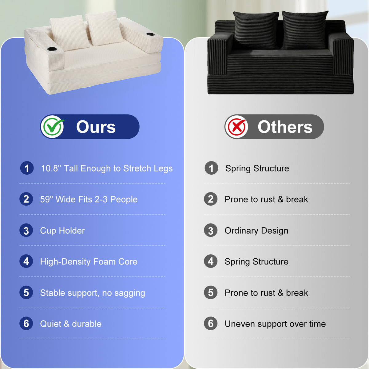 OYAJIA Corduroy Sofa Bed with Boneless Design & Foldable Function