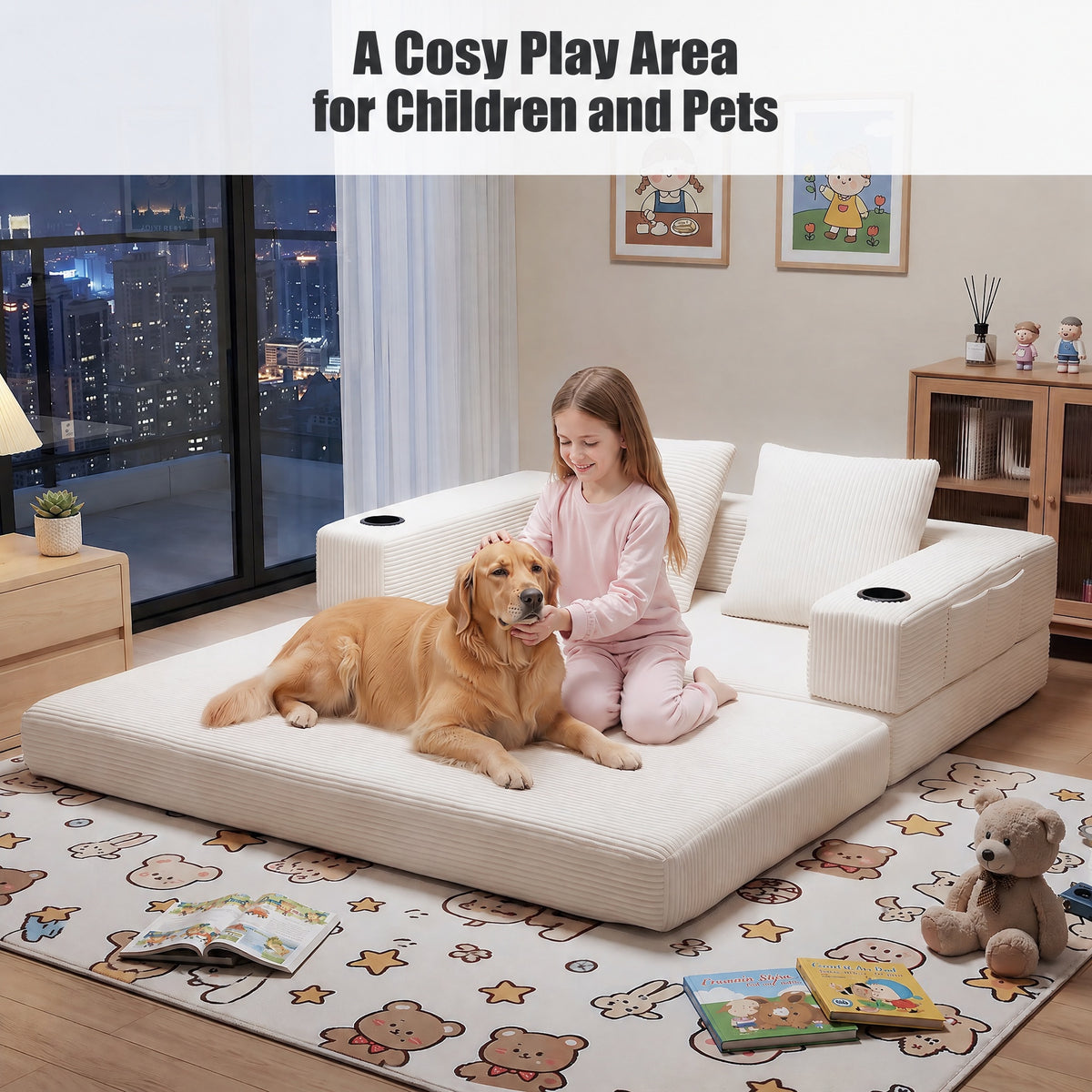 OYAJIA Corduroy Sofa Bed with Boneless Design & Foldable Function