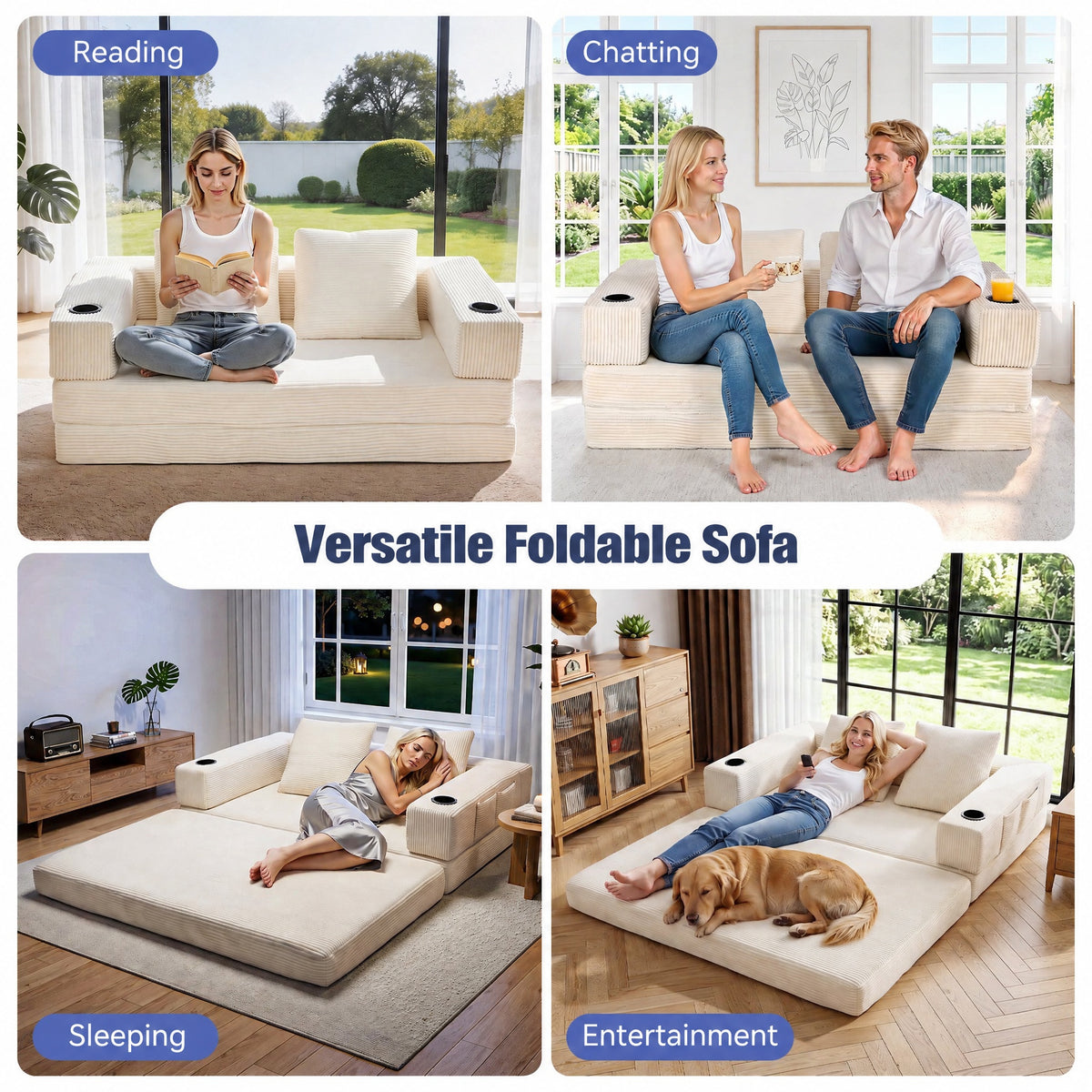 OYAJIA Corduroy Sofa Bed with Boneless Design & Foldable Function