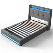 OYAJIA Upholstered Storage Bed Frame with LED Lights and Charging Station